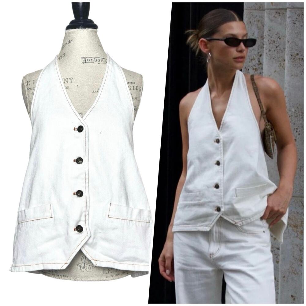 Lioness | Women | Hills Porcelain White Denim Halter Neck Vest Top | Small